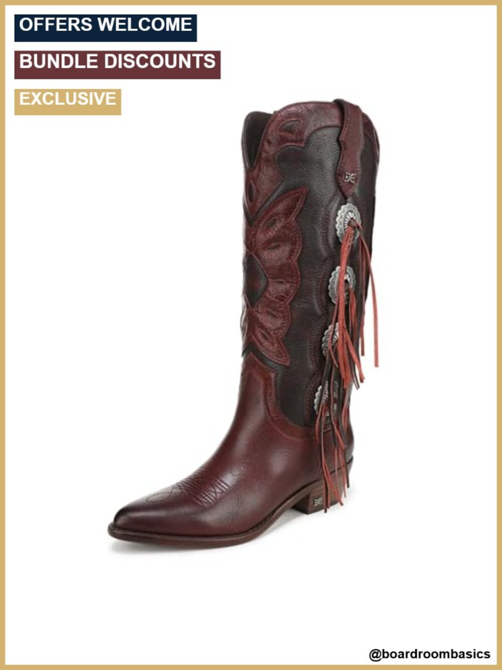 Western Fringe Cowboy Boots Pull-On 1.375 Inch Heel